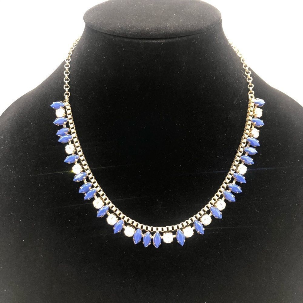 J.Crew Cluster Drop Blue&white Crystal Necklace